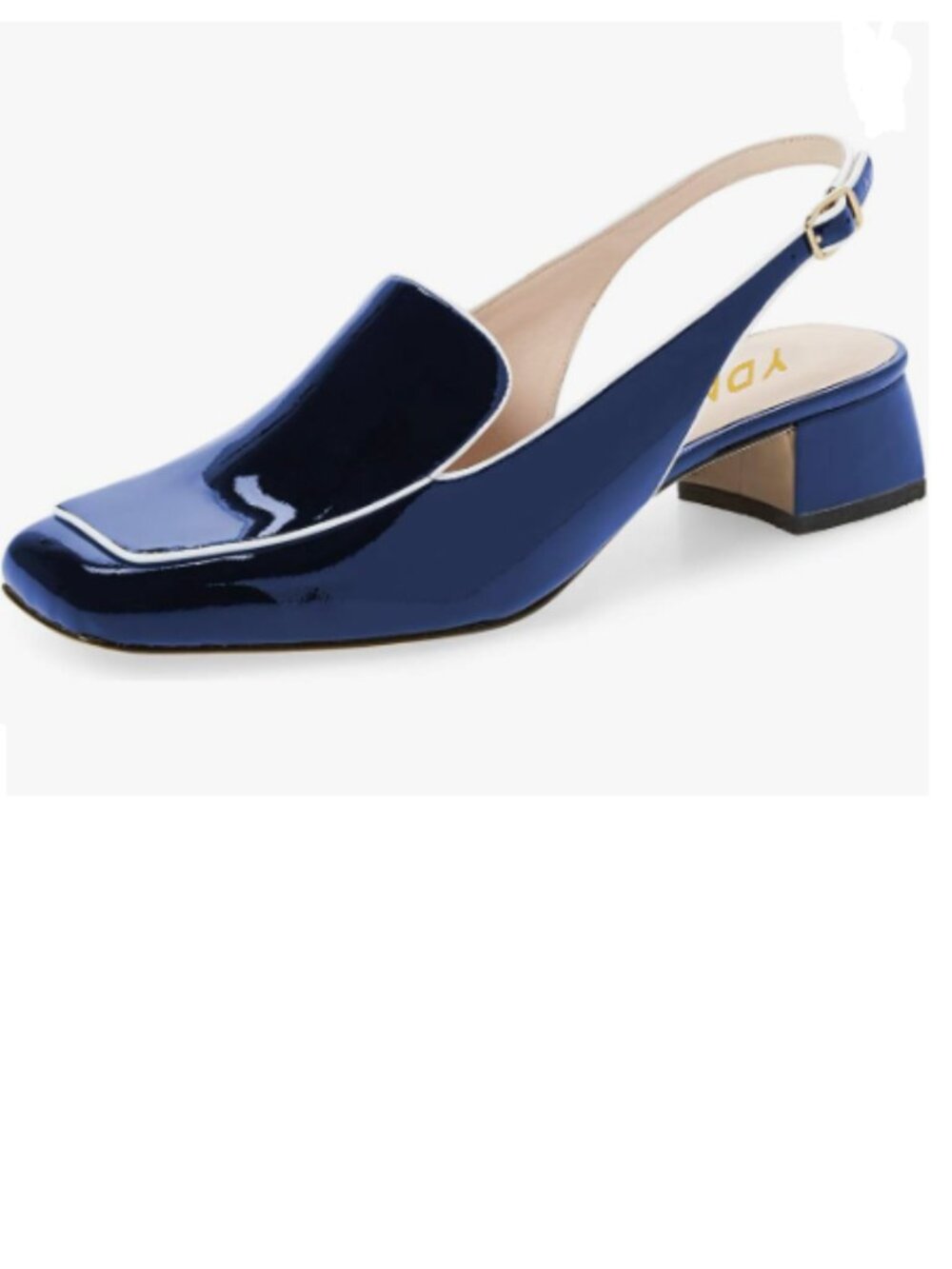 YDN Navy Square Toe Block Low Heels Slingback Formal Loafer Dressy Pump
